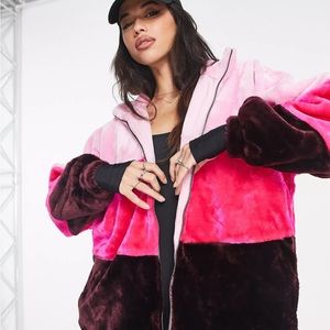 UGG ELAINA FAUX FUR JACKET WOMENS SMALL DAYDREAM PINK OVERSIZED FULL ZIP POCKETS